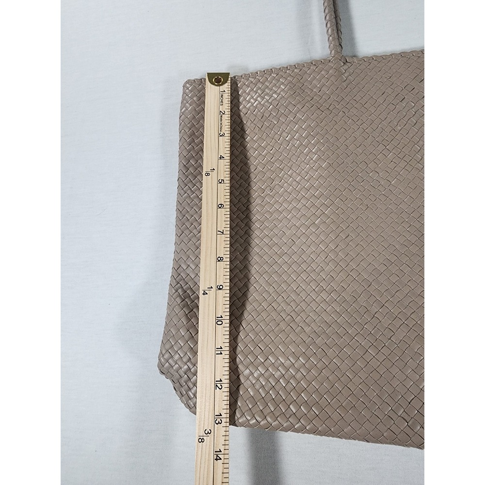 Quince Italian Leather Handwoven Tote Bag Womens Large Taupe Neutral Handbag - Picture 2 of 10